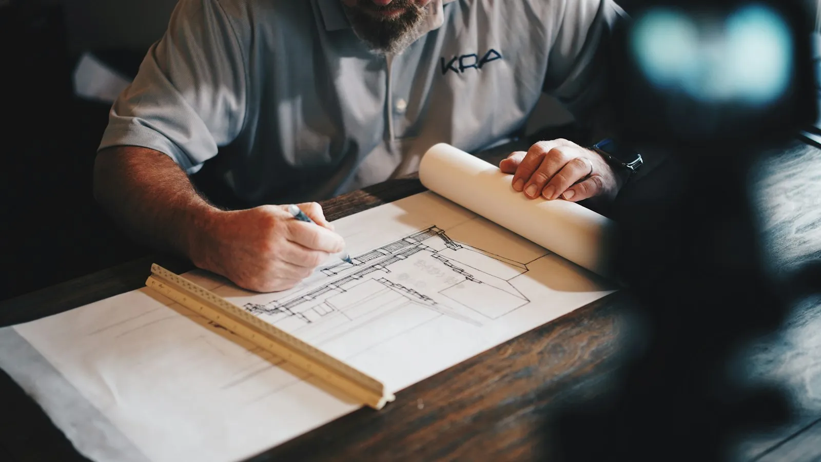 Plans being reviewed on a property refurbishment job